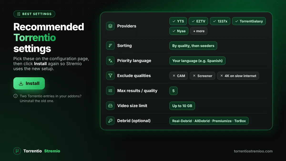 Recommended Torrentio settings for Stremio